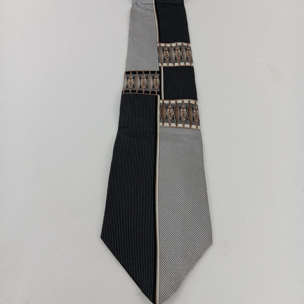 Stafford Executive Mens Tie Black And Grey Panel Design Silk Necktie